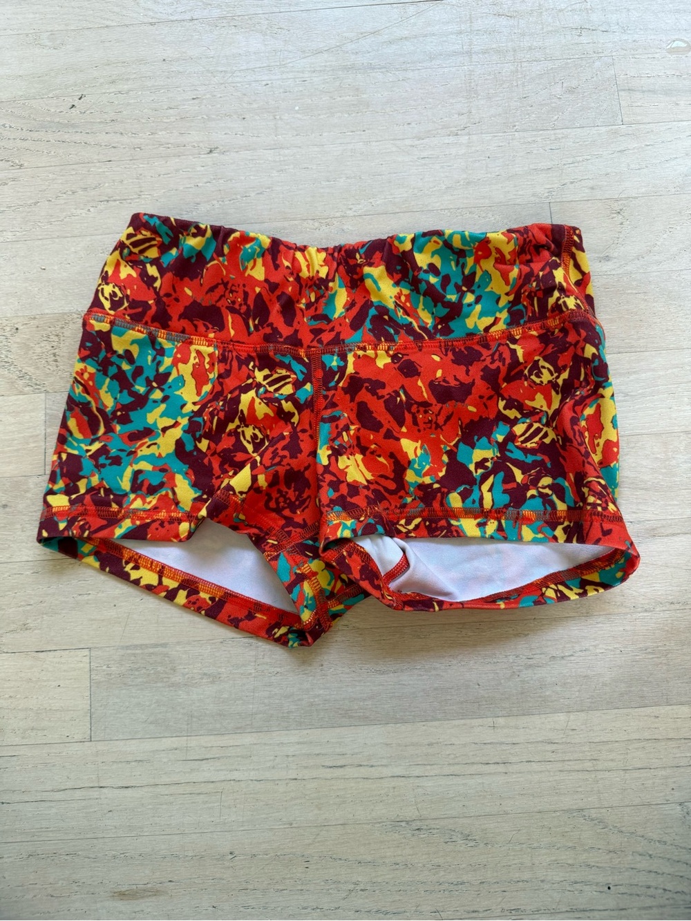 Fleo Red Yellow Teal Patterned Athletic Shorts
